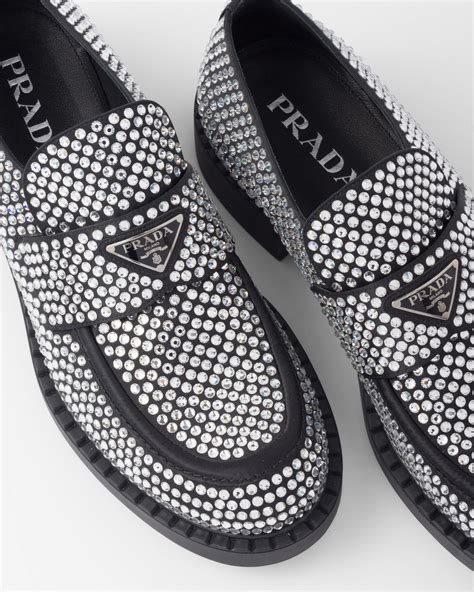 prada loafers crystal|Crystal Chocolate satin loafers with crystals .